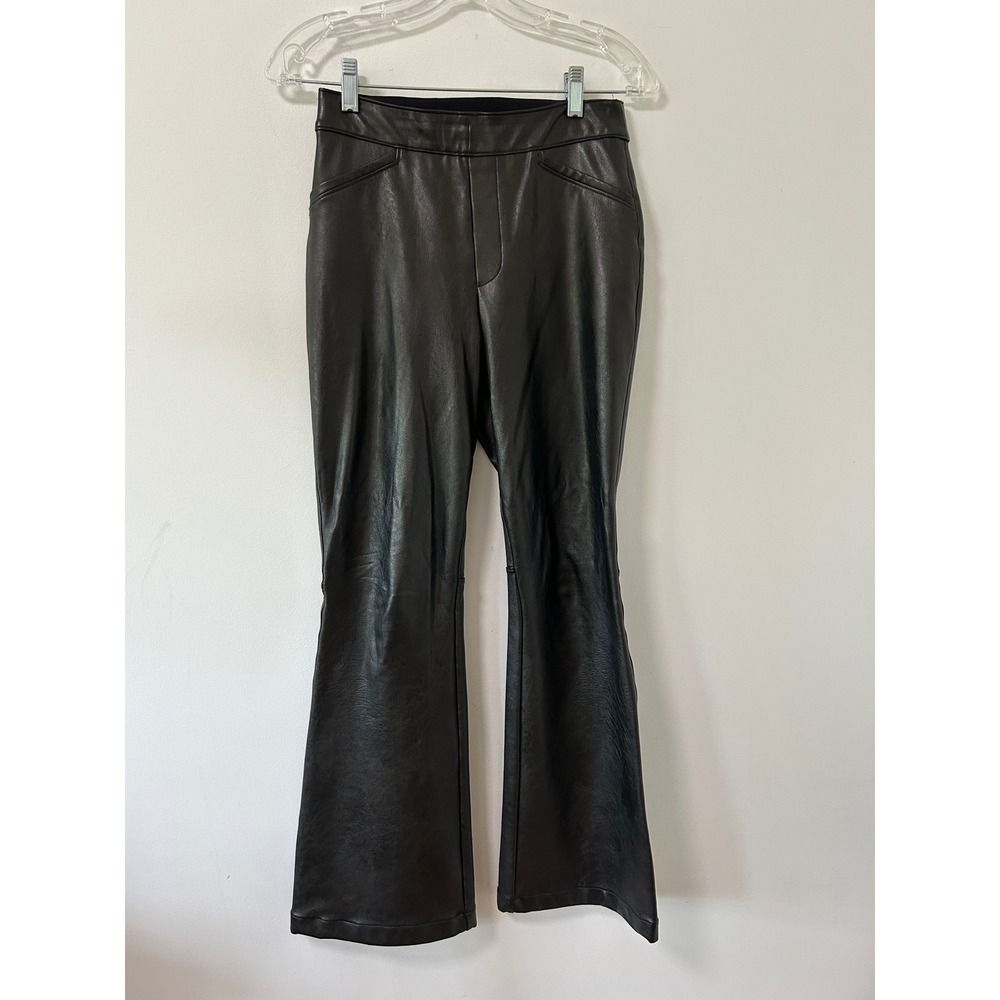 Spanx Faux Leather Flare Pants Black High Rise Shaping Trousers Small S